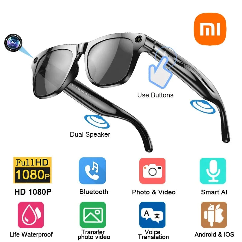 XIAOMI Smart Glasses AI Camera HD Wearable Mini Camera Bluetooth Voice Assistant Control Video Photo Recorder With Touch Botton